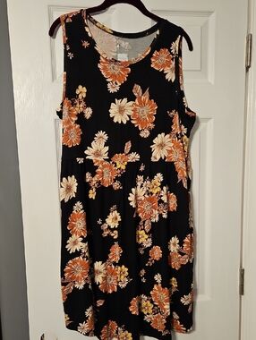 Maurices Black Midi Dress with Orange and Cream Floral Print